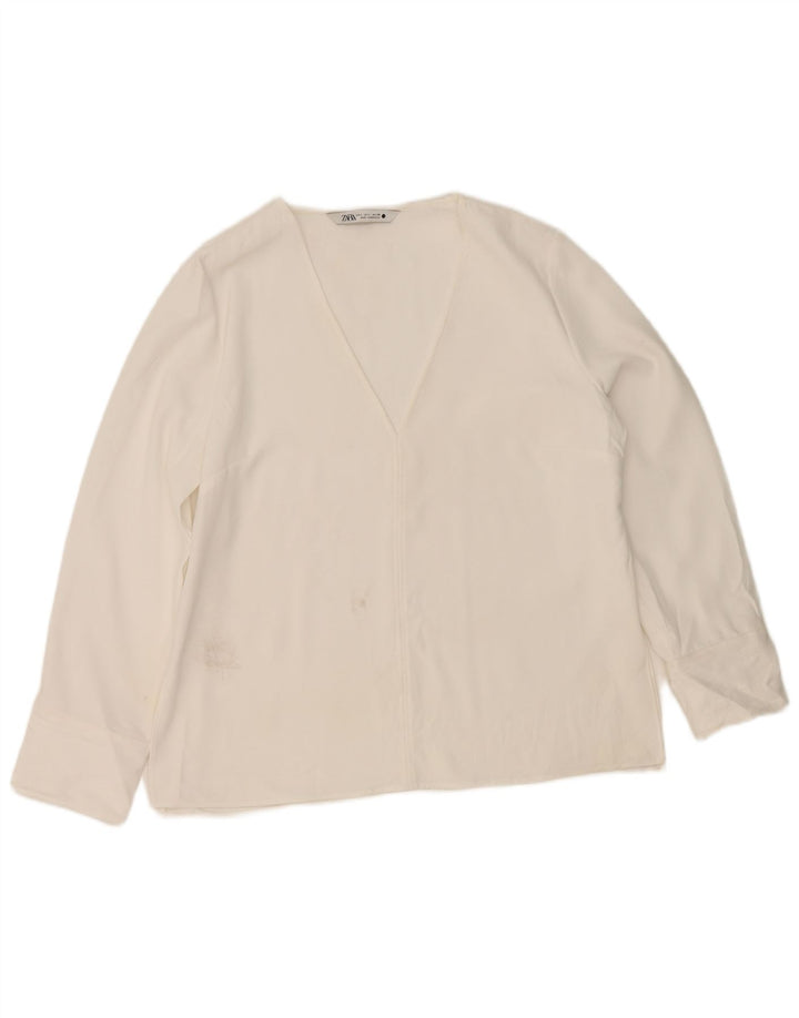 Zara Dame Langærmet Bluse Top UK 16 Large White