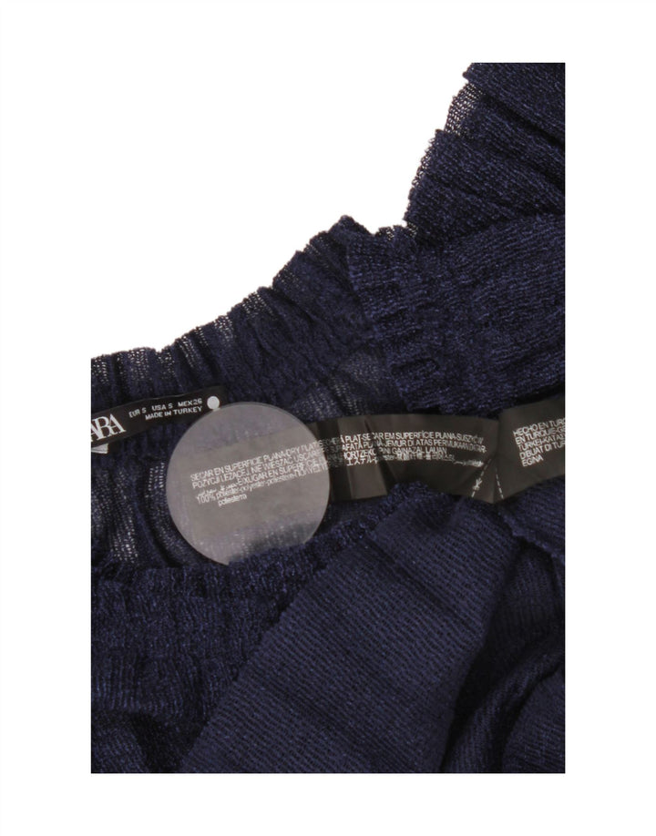 Zara Dame Langærmet Oversized Bluse Top UK 10 Small Navy Blue