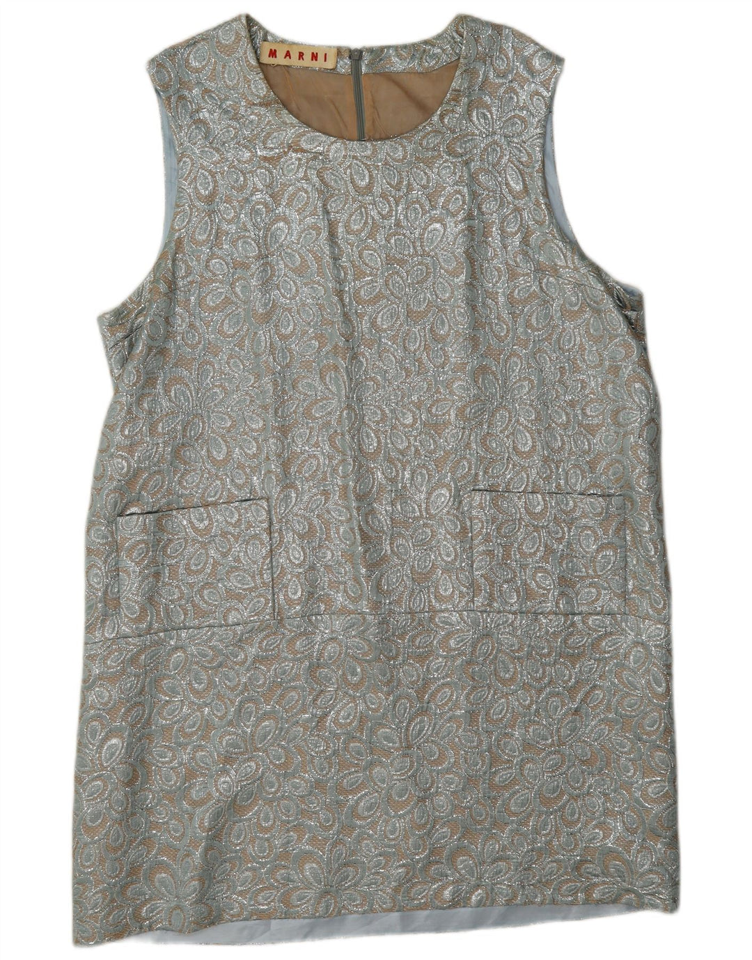 Marni Dame Ærmeløs Skift Kjole UK 16 Large Silver Floral