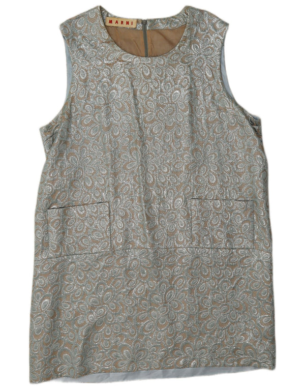 Marni Dame Ærmeløs Skift Kjole UK 16 Large Silver Floral
