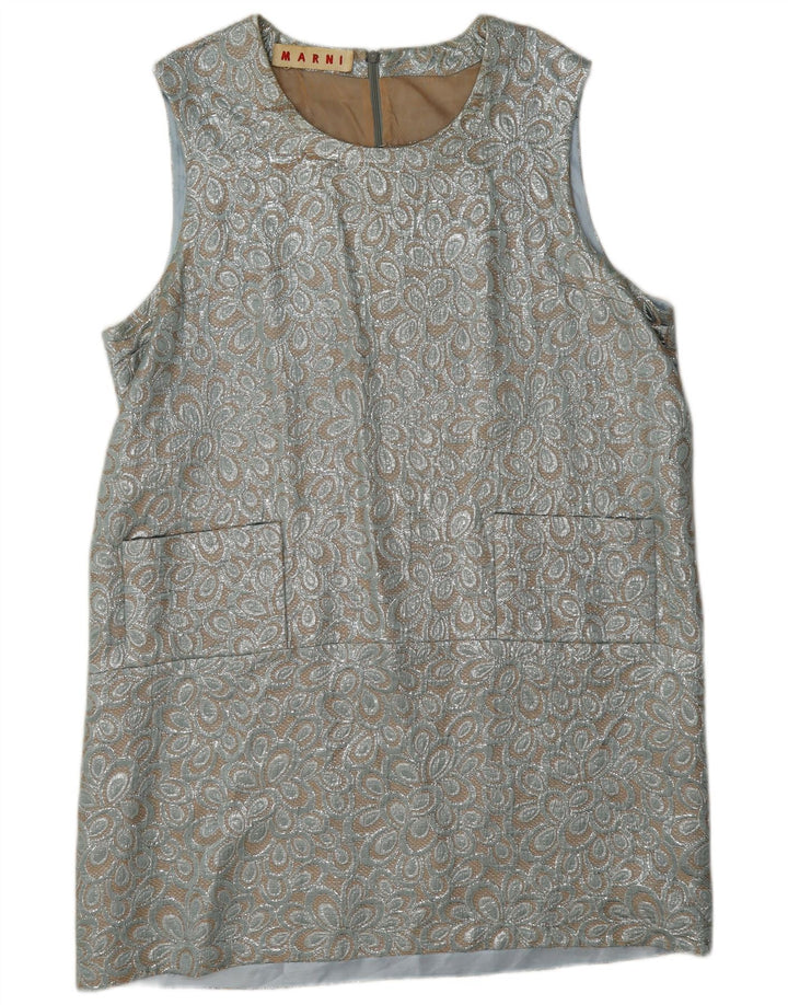 Marni Dame Ærmeløs Skift Kjole UK 16 Large Silver Floral