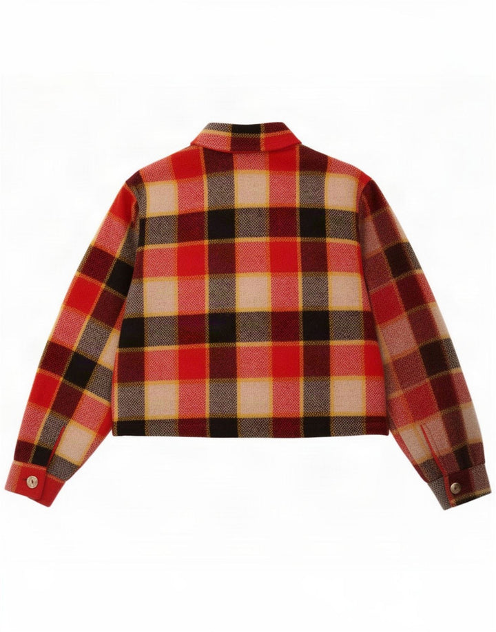 And Womens Flannel Crop Bomber Jacket IT 42 Medium Rød Plaid Uld