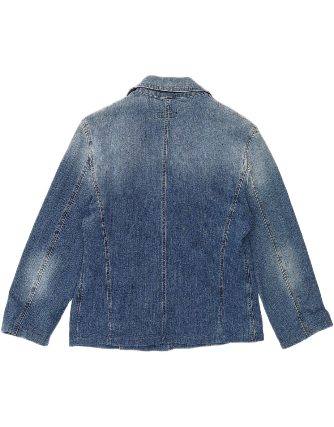 VINTAGE Womens Crop Denim 2 Button Blazer Jacket UK 22 3XL Blue Cotton