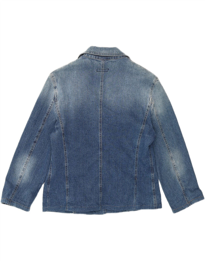 VINTAGE Womens Crop Denim 2 Button Blazer Jacket UK 22 3XL Blue Cotton