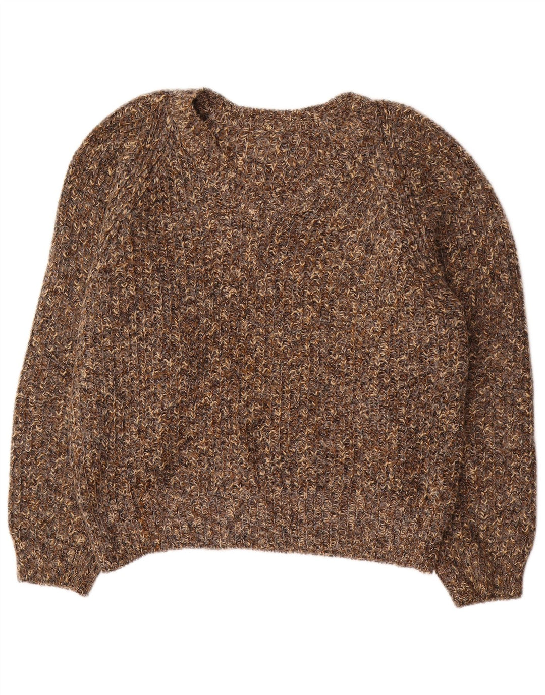 VINTAGE Dame Oversized V-hals sweater UK 18 XL Brun Flecked