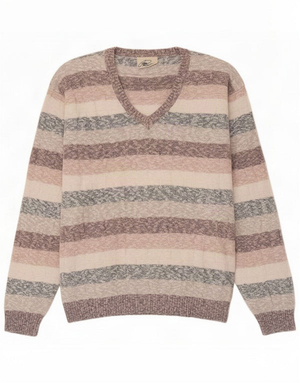 Rodes Herre V-hals sweater Stor flerfarvet stribet bomuld