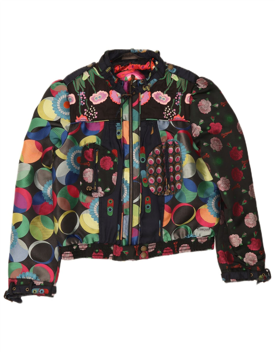 Desigual Kvinders abstrakt mønster Crop Bomber Jacket EU 46 XL Flerfarvet