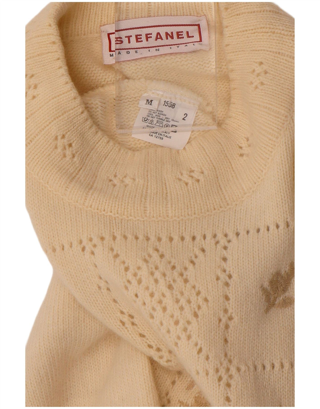 Stefanel Dame Turtle Neck Jumper Sweater UK 14 Medium Off White Floral