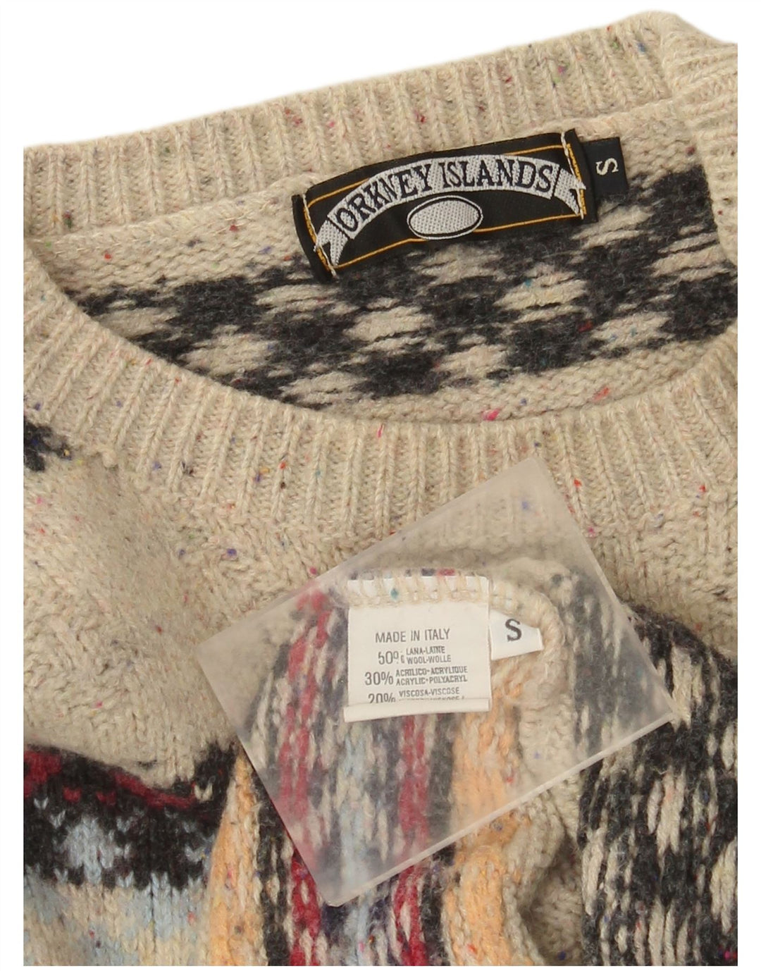 Vintage herre rund hals sweater lille beige Fair Isle uld