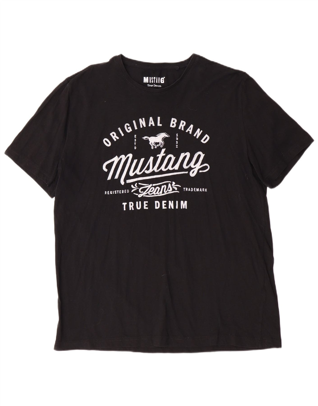 MUSTANG Herre Grafisk T-Shirt Top XL Sort Bomuld