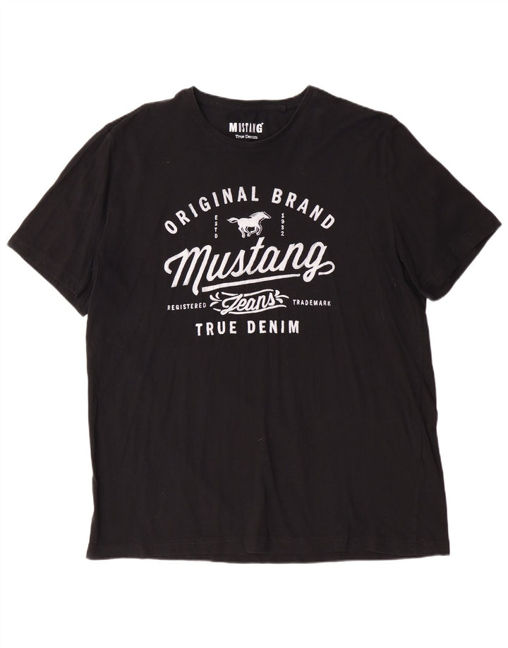 MUSTANG Herre Grafisk T-Shirt Top XL Sort Bomuld