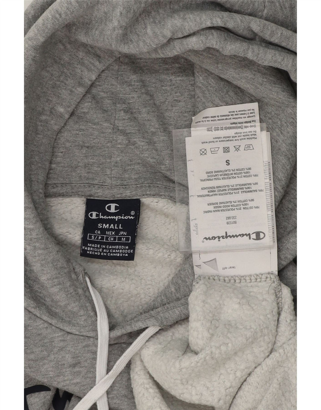 CHAMPION Mens Graphic Hoodie Jumper Small Grey Cotton Vintage Champion and Second-Hand Champion from Messina Hembry 