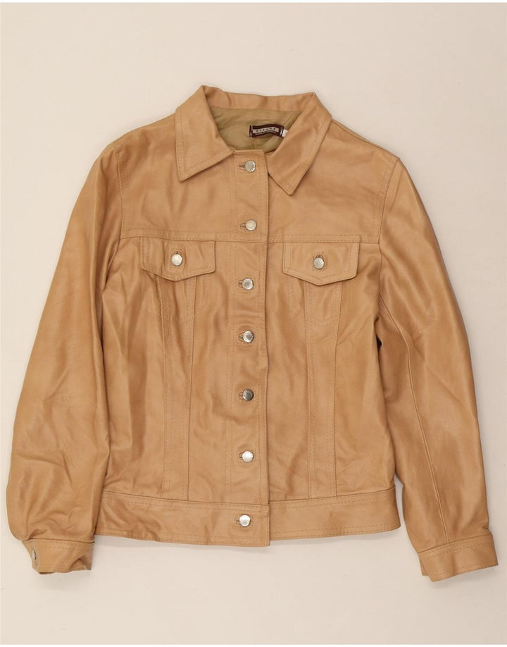 PLEASE Womens Leather Jacket UK 16 Large Beige Vintage Please and Second-Hand Please from Messina Hembry 