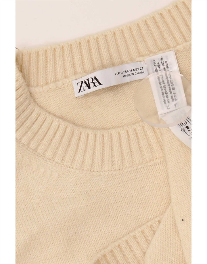 Zara Dame Vest Tank Top UK 14 Medium Hvid Akryl