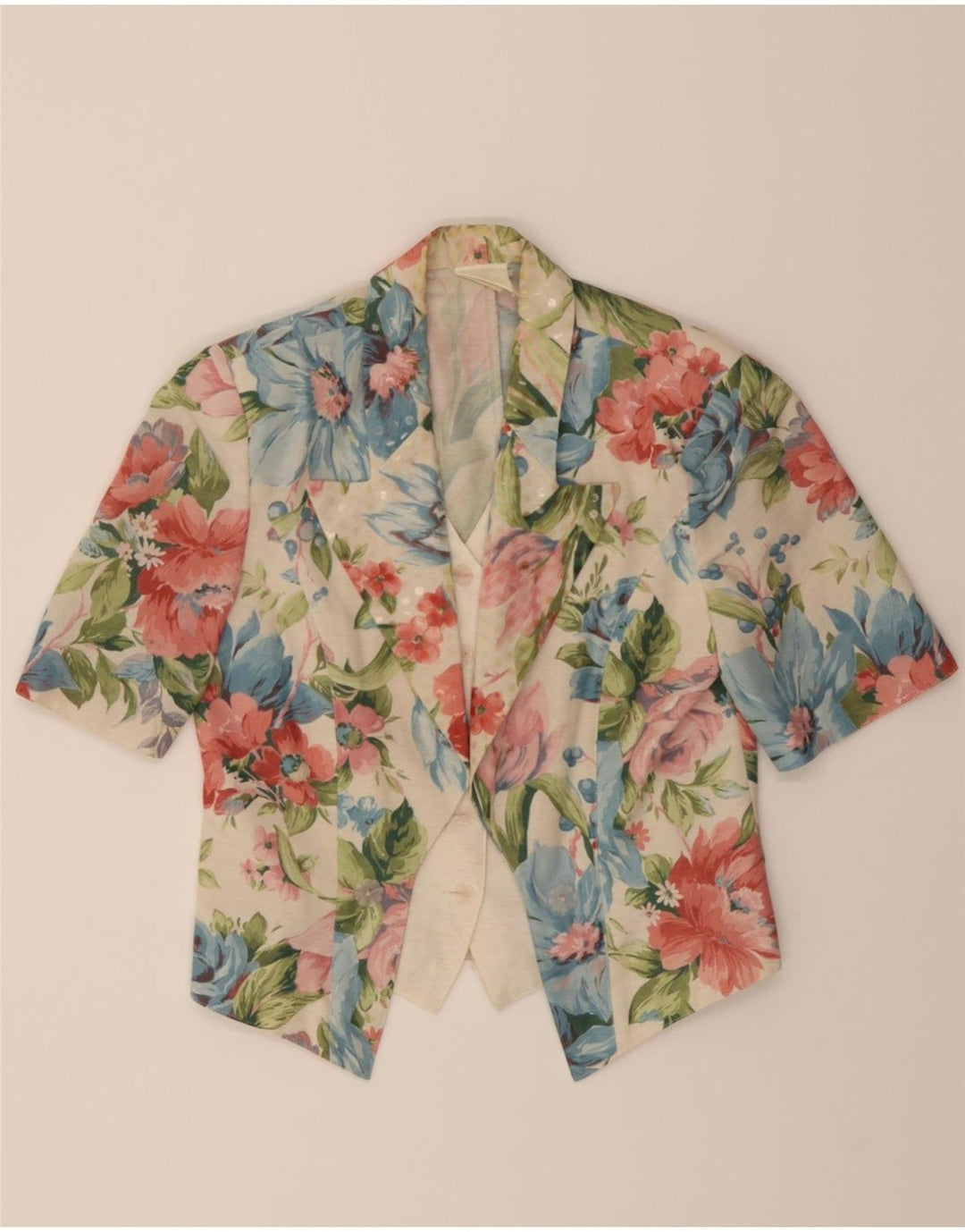 VINTAGE Womens Short Sleeve Blazer Jacket UK 10 Small Multicoloured Floral Vintage Vintage and Second-Hand Vintage from Messina Hembry 