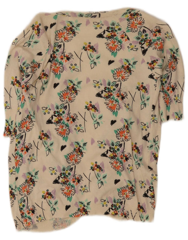 Zara Dame 1/2 ærmet åben cardigan sweater UK 14 Medium Off White Floral