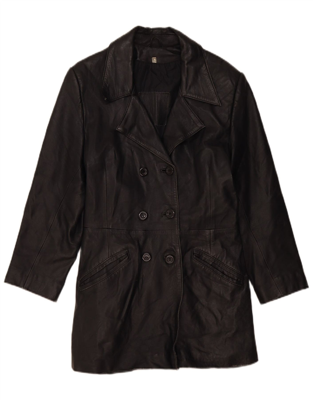 VINTAGE Læderfrakke til kvinder UK 14 Stor sort læder