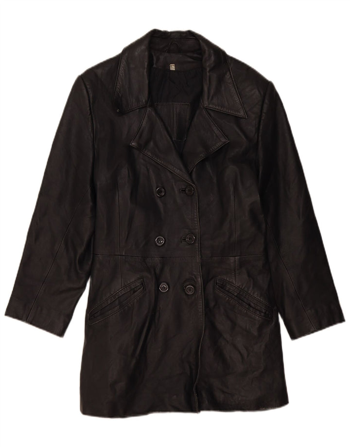 VINTAGE Læderfrakke til kvinder UK 14 Stor sort læder