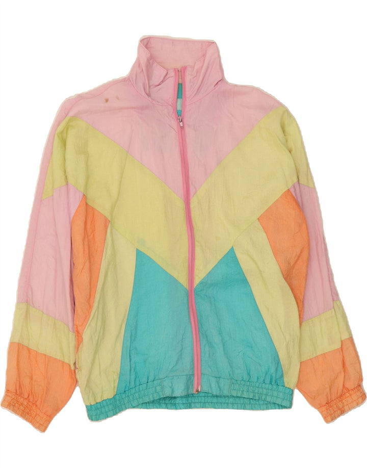 VINTAGE Womens Oversized fuld træningsdragt UK 14 Medium Pink Colourblock