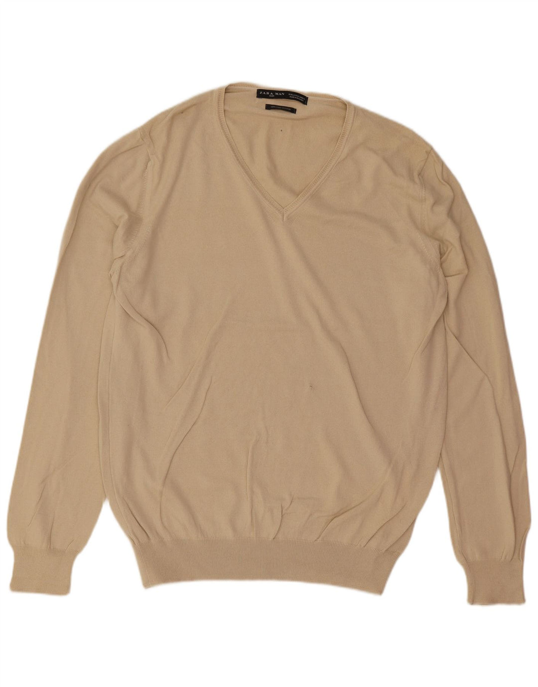 Zara Herre V-hals sweater Stor Beige Bomuld