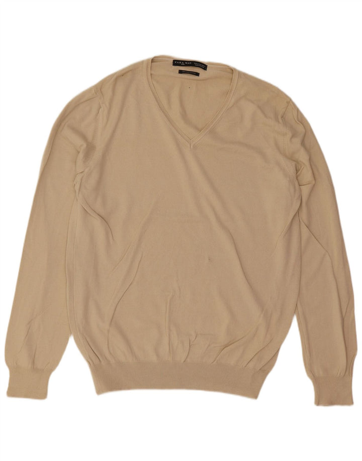 Zara Herre V-hals sweater Stor Beige Bomuld