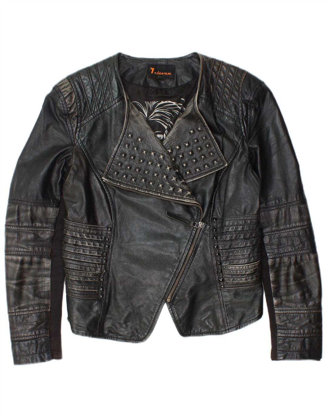 Vintage Dame Crop Læder Biker Jacket IT 40 Lille sort læder