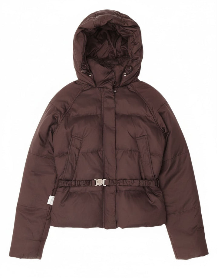 Benetton Dame Hætte Hætte Polstret Jakke UK 10 Small Brown Winter