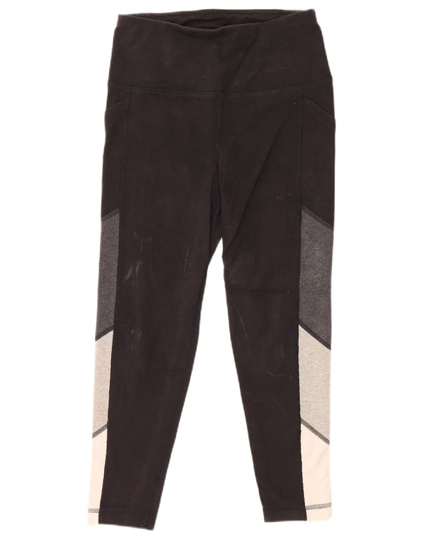 REEBOK Womens Leggings UK 10 Small Black Colourblock Bomuld