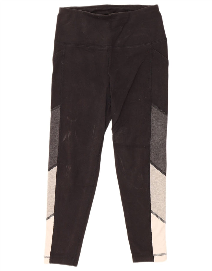 REEBOK Womens Leggings UK 10 Small Black Colourblock Bomuld