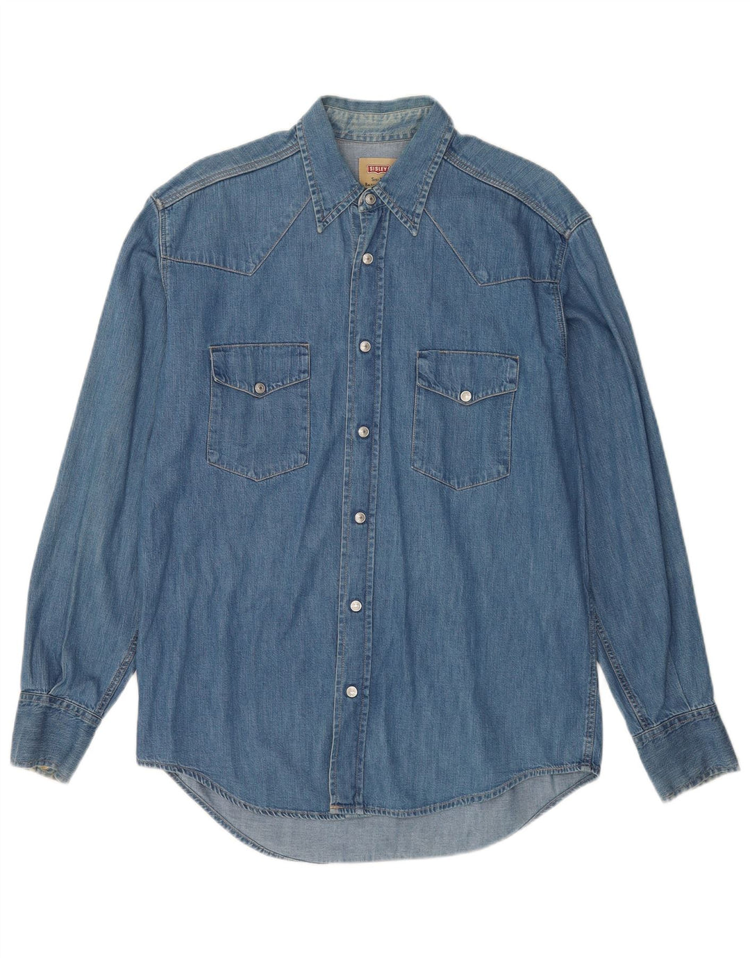 Sisley Herre Denim Shirt Medium Blue Bomuld