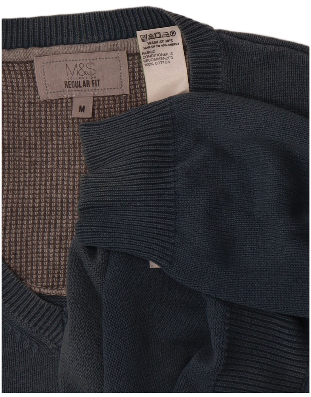 Marks & Spencer Herre Regular Fit V-hals sweater mellemblå bomuld