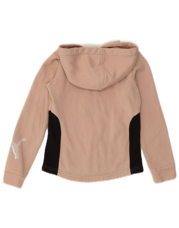 PUMA Girls Graphic Zip Hoodie Sweater 6-7 Years Pink Colourblock Cotton