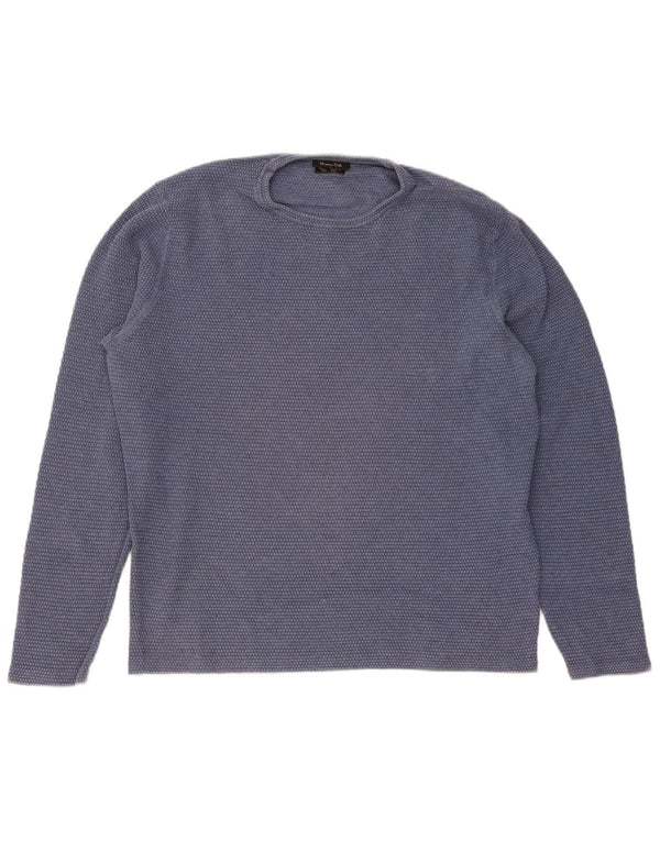 Massimo Dutti Mens Crew Neck Jumper Sweater Large Blue Cotton