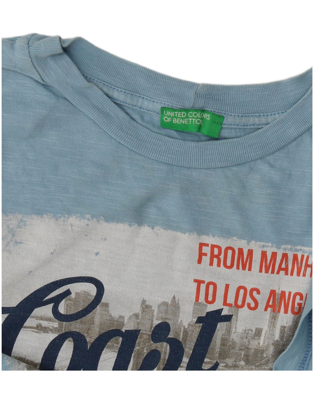 Benetton Dame Grafisk T-Shirt Top UK 14 Medium Blue