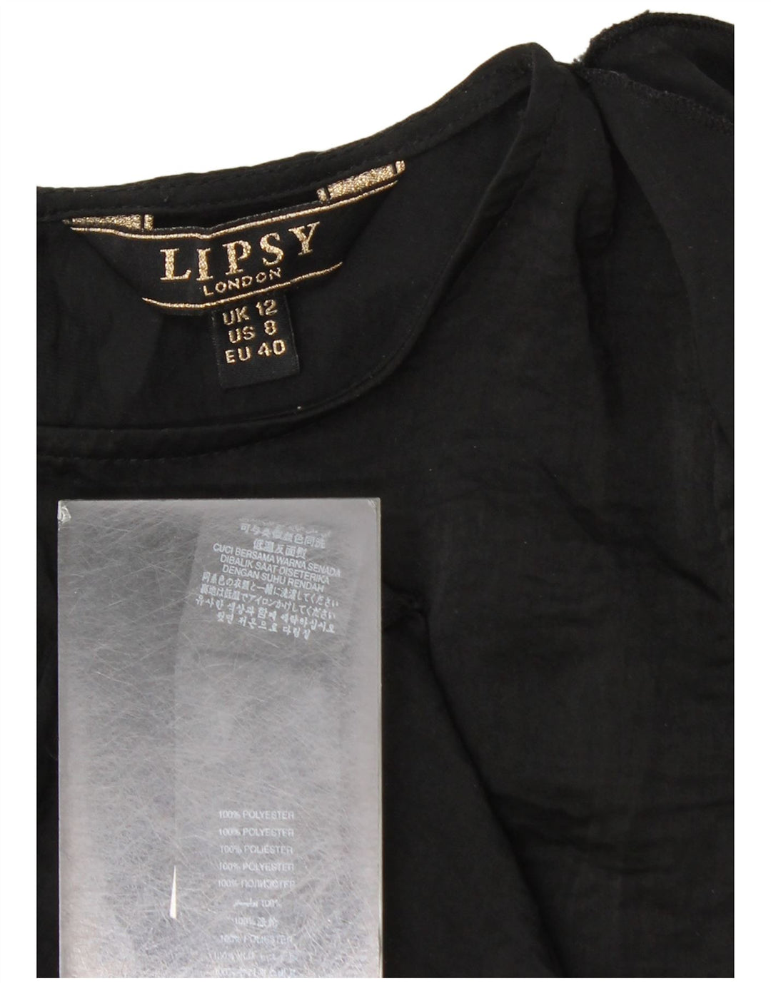 Lipsy Dame Langærmet Bluse Top UK 12 Medium Sort Polyester