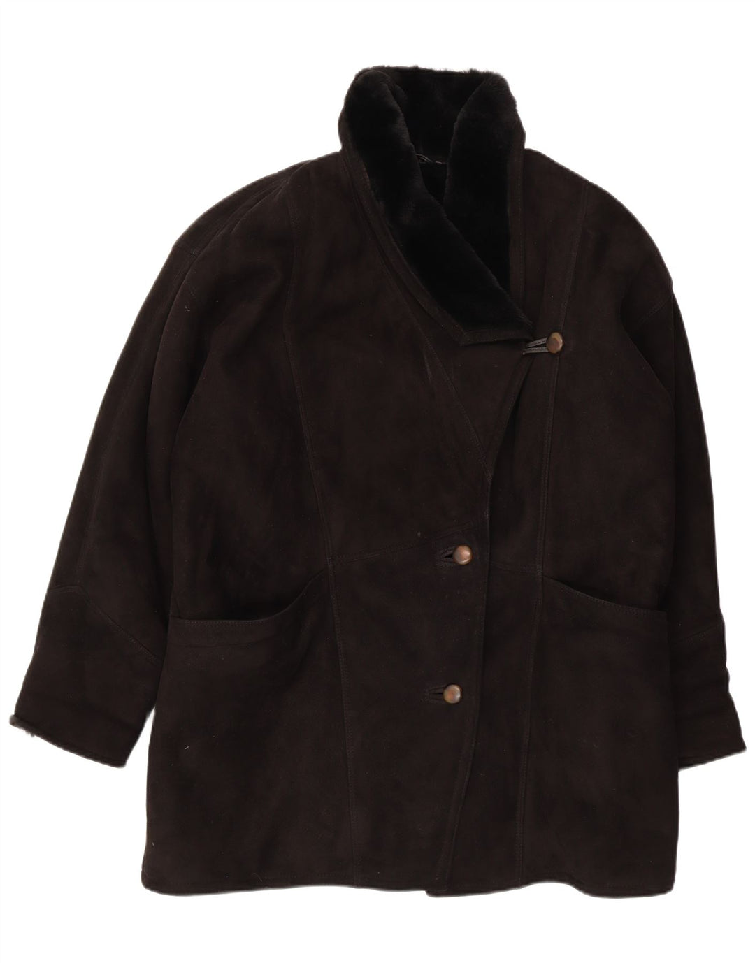 Piccini Dame Loose Fit Shearling Coat IT 42 Medium Black Shearling