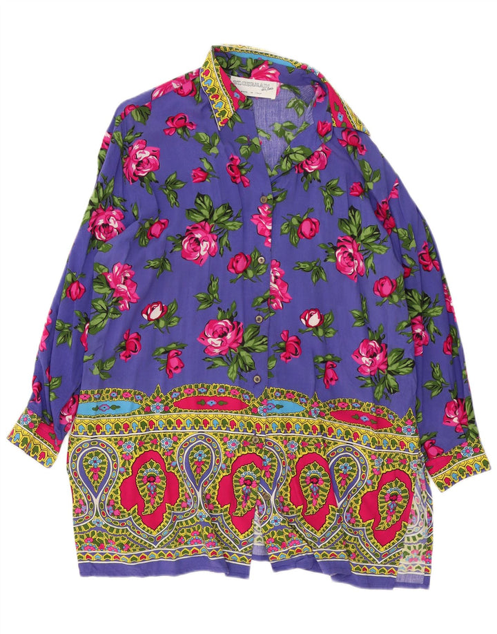 St. Germain Womens Longline Oversized skjorte UK 16 Large Purple Floral