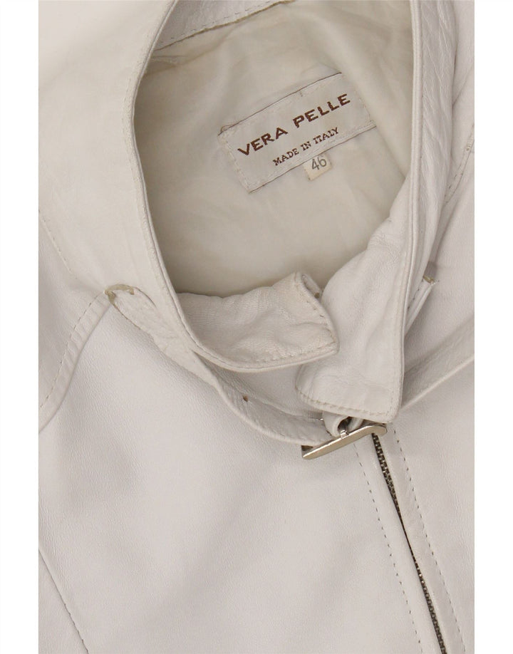 Vintage Dame Crop Læderjakke IT 46 Large White Læder