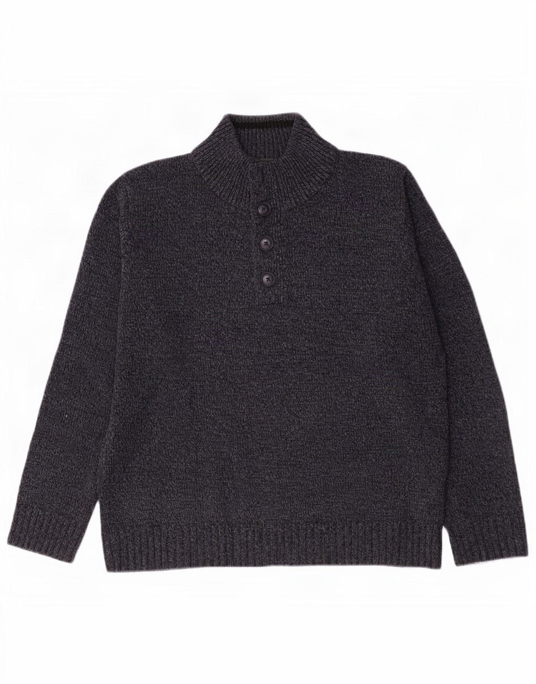 Marks & Spencer Herre Button Neck Jumper Sweater Medium Navy Blue Flecked