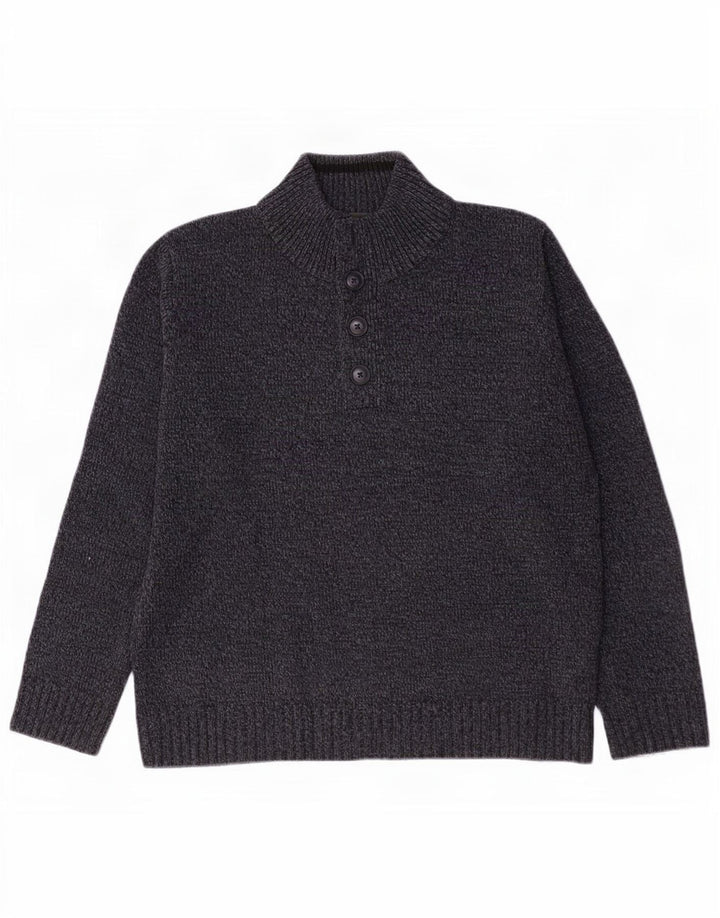 Marks & Spencer Herre Button Neck Jumper Sweater Medium Navy Blue Flecked