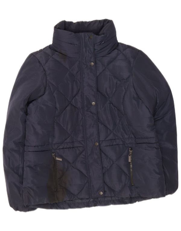 Marks & Spencer Dame Hætte Quiltet Jakke UK 16 Large Navy Blue