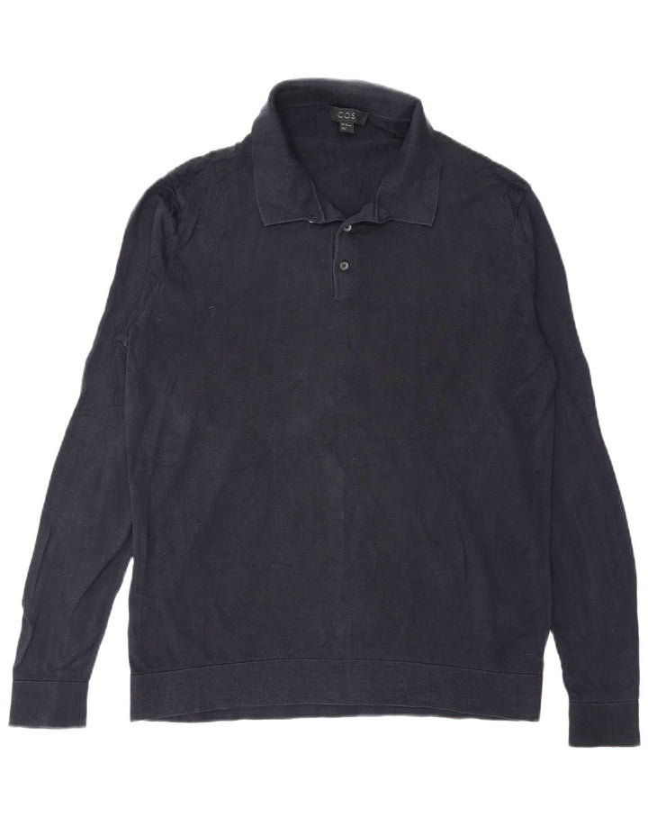 Cos Herre Polo Neck sweater Medium Navy Blue Silke