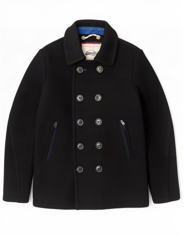 Superdry Men Pea Coat UK 40 Large Black Wool