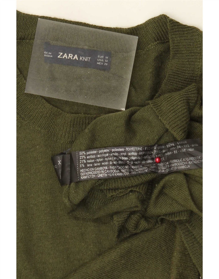 Zara Dame Jumper Sweater UK 14 Medium Khaki Polyester
