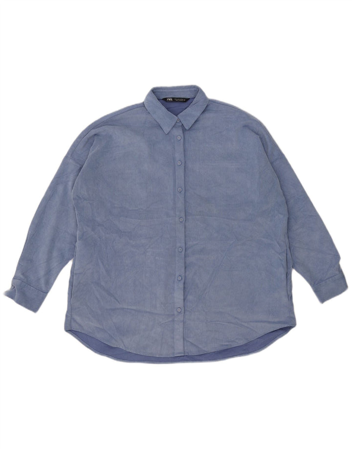 Zara Dame Oversized Corduroy Shirt UK 10 Small Blue Polyester