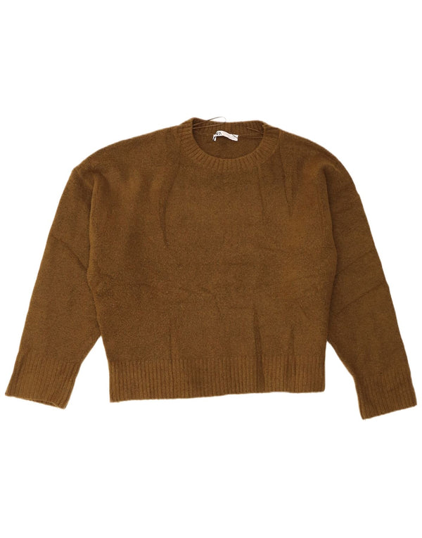 Zara Womens Oversized Crew Neck Jumper Sweater UK 16 Large Green Acryl