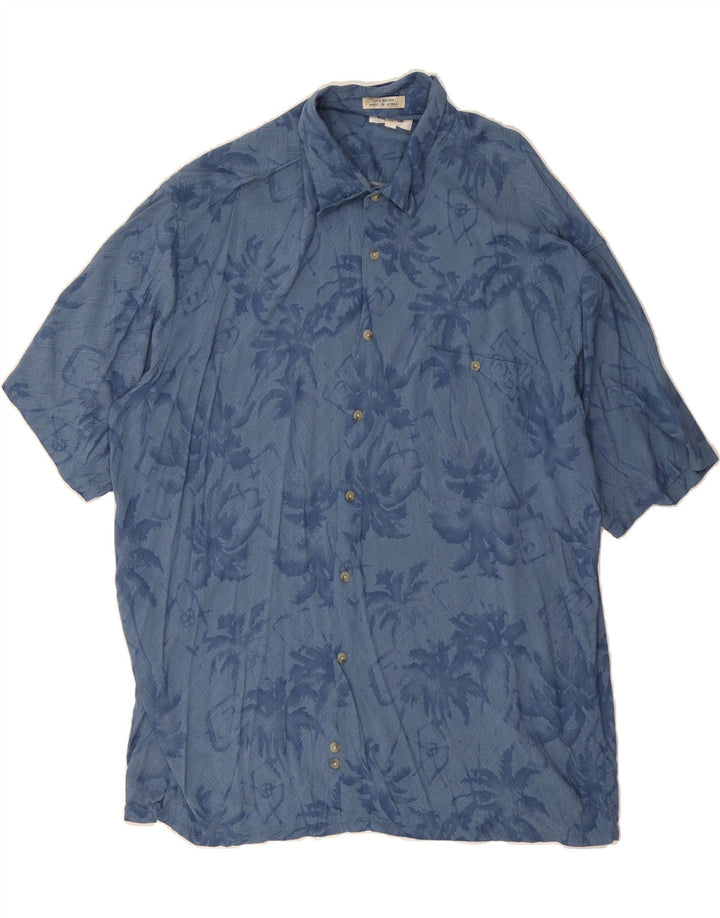 PIERRE CARDIN Mens Abstract Pattern Short Sleeve Shirt 2XL Blue Rayon Vintage Pierre Cardin and Second-Hand Pierre Cardin from Messina Hembry 
