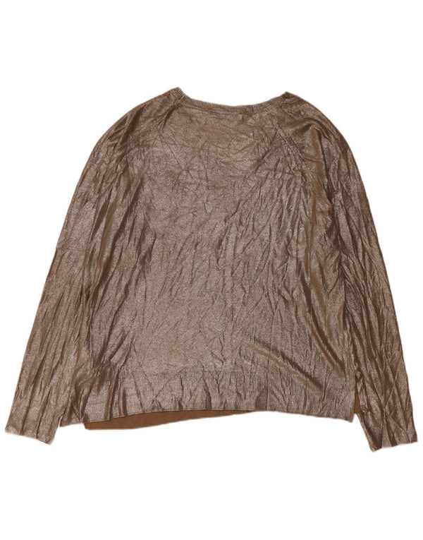 Zara Dame Loose Fit Boat Neck Jumper Sweater UK 14 Medium Gold Viscose