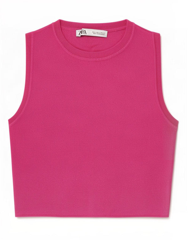 Zara Womens Crop Vest Top UK 14 Large Pink Viscose