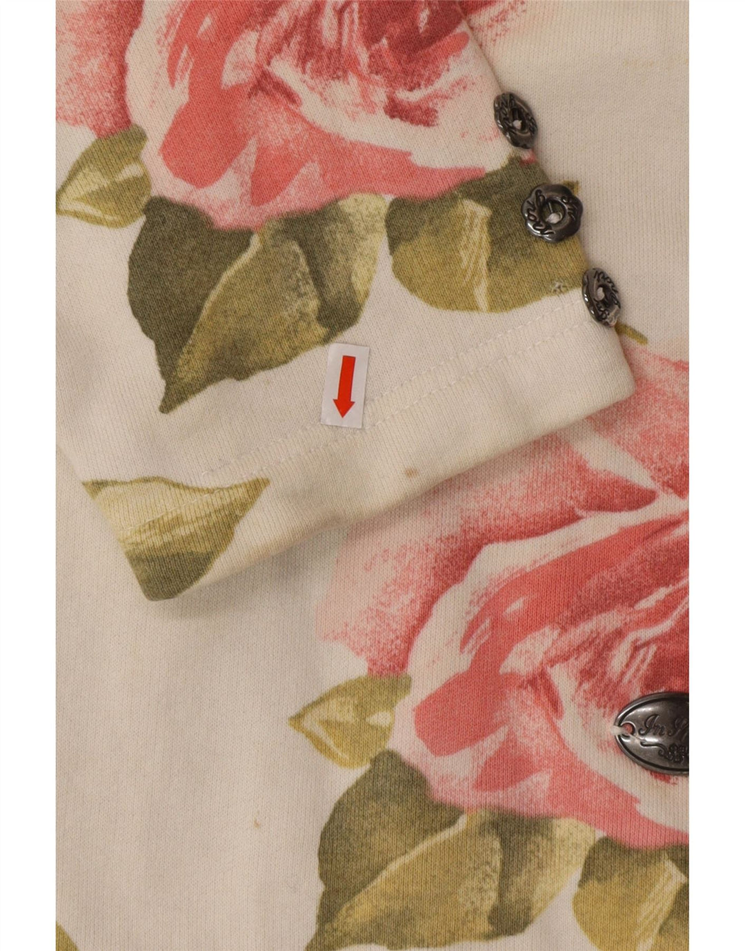 VINTAGE Dame Top Langærmet UK 16 Large Off White Blomsterbomuld